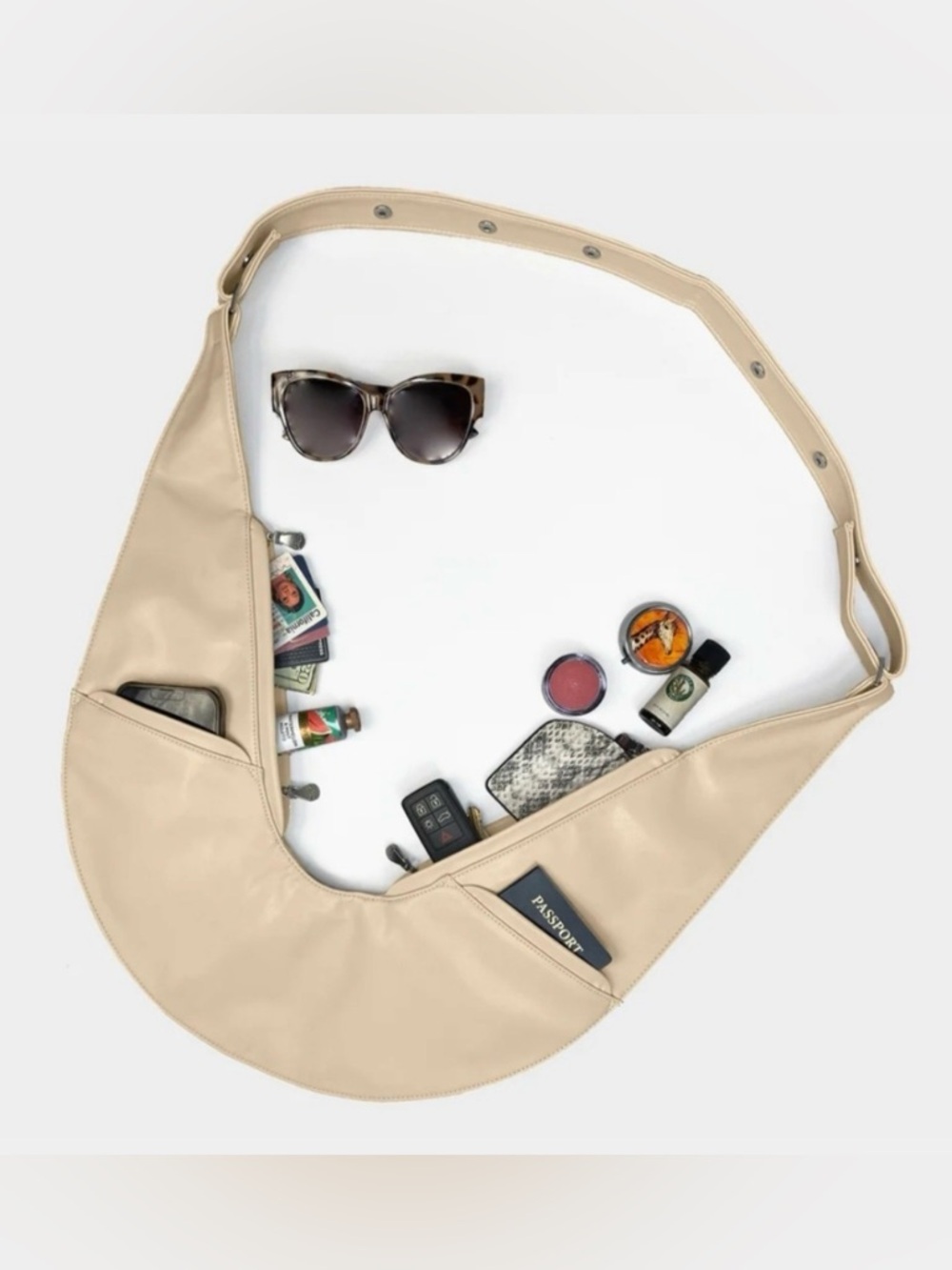 Beige Crescent Crossbody Sling Bag for Men - Everyday Hands-Free Carry